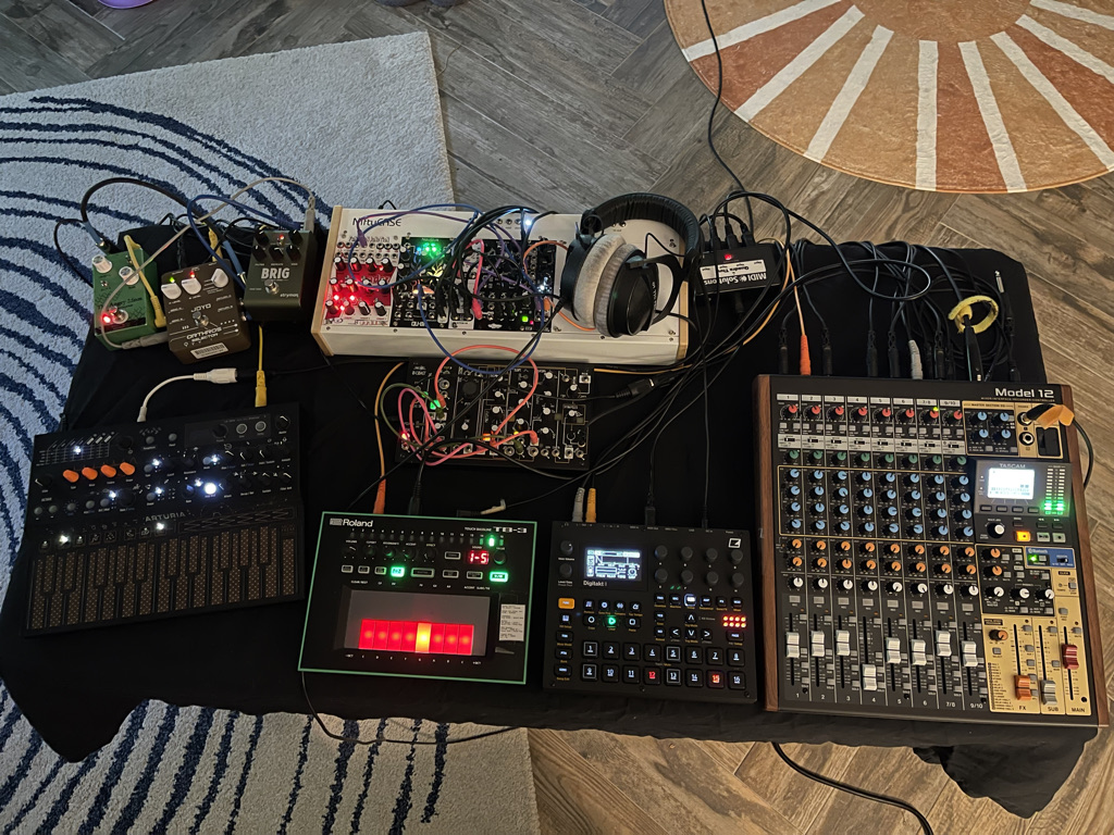 Photo of synth rig and mixer